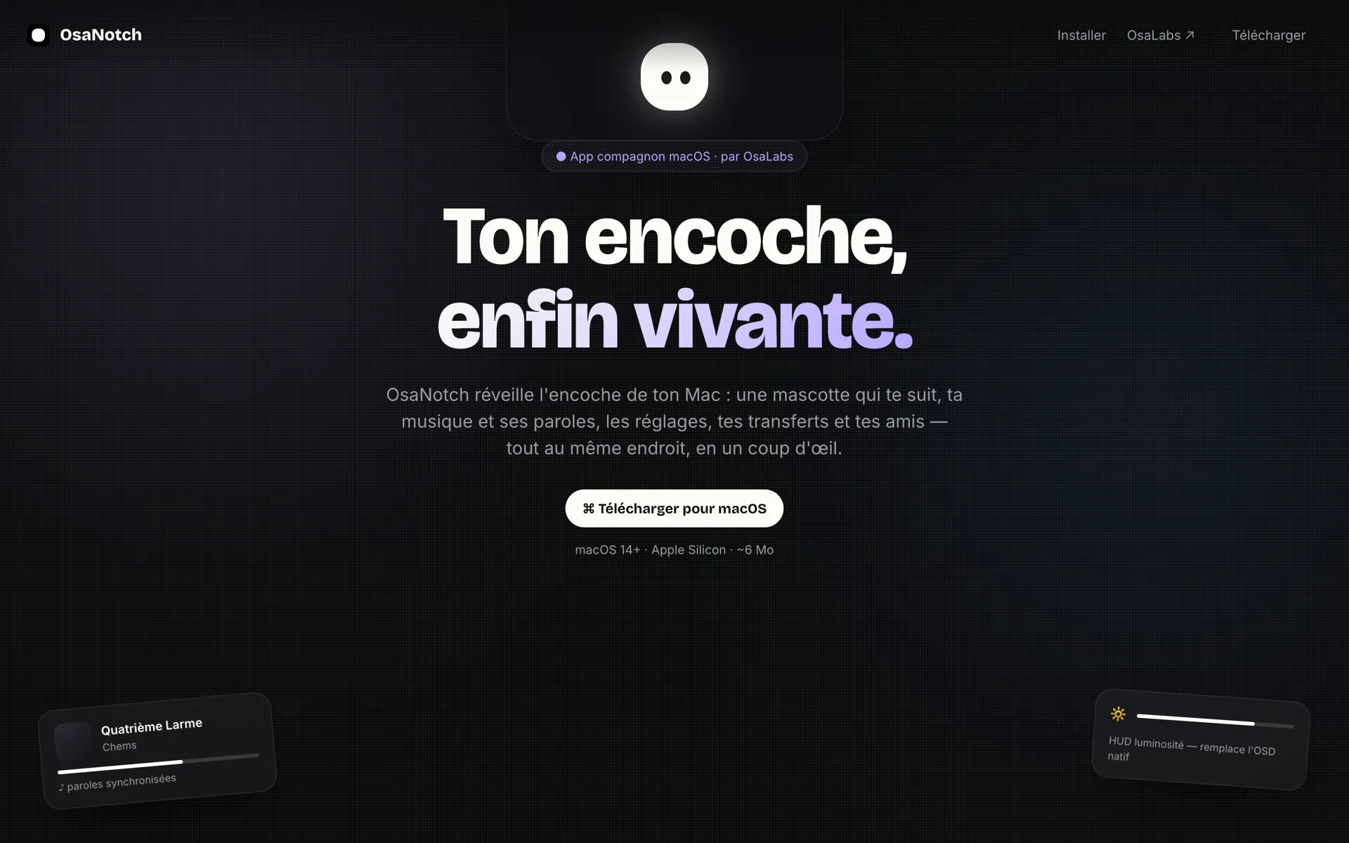 Page de téléchargement d'OsaNotch