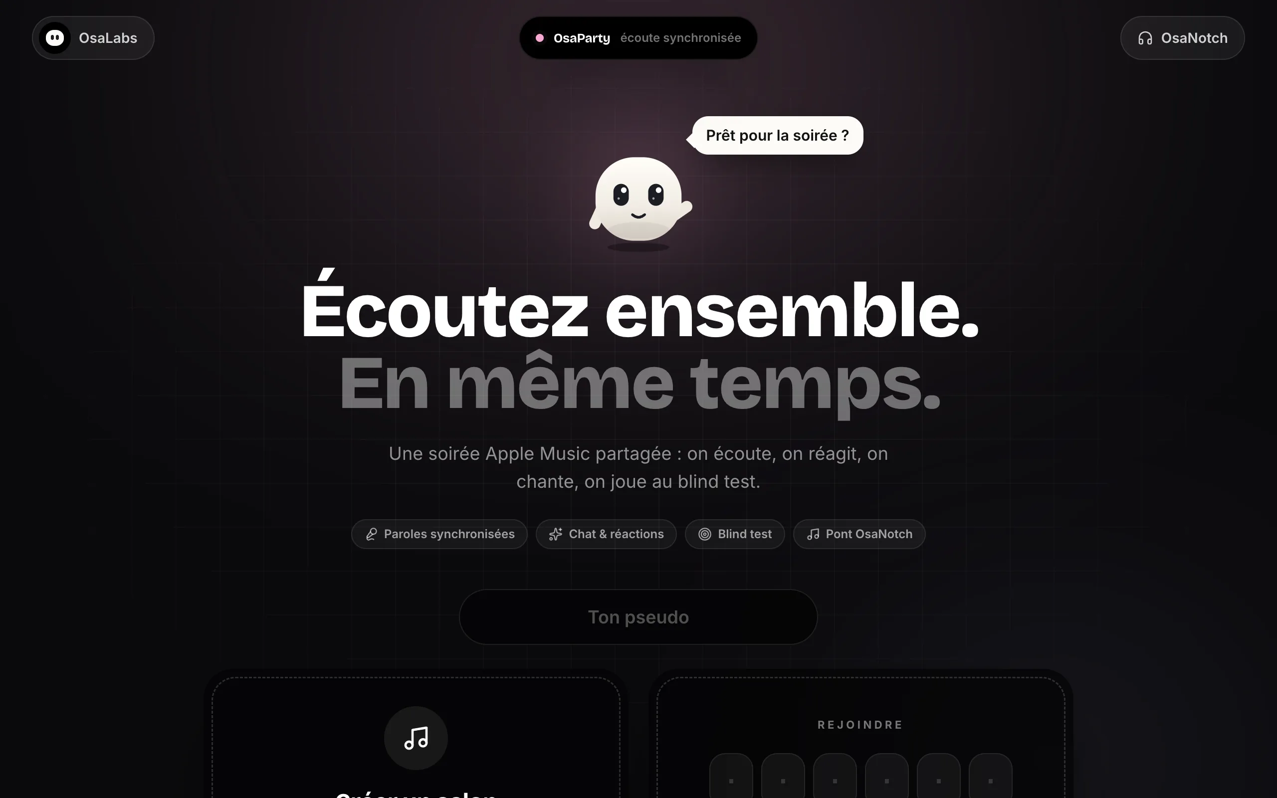 Page d'accueil d'OsaParty